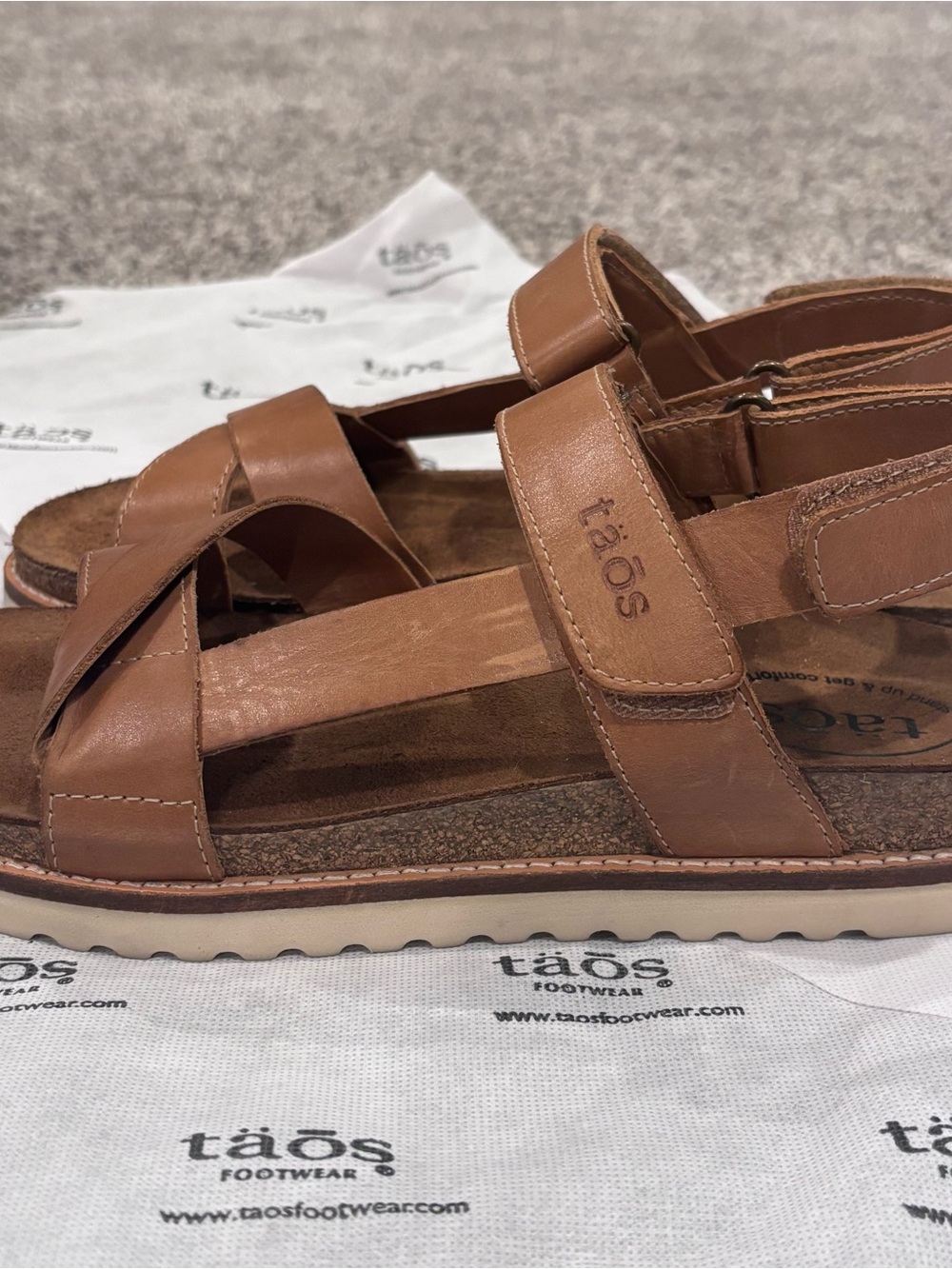 Taos Sideways Sandal Brown Leather Strappy Sandals - Picture 4 of 11